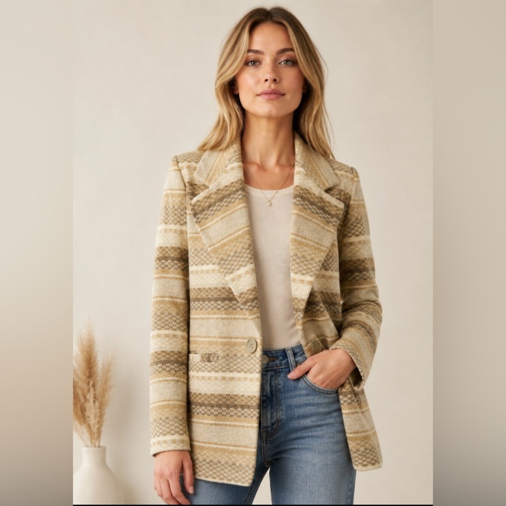 Braetan Vintage Wool Blend Neutral
Tone Single Button Blazer Size Small Pit 21
